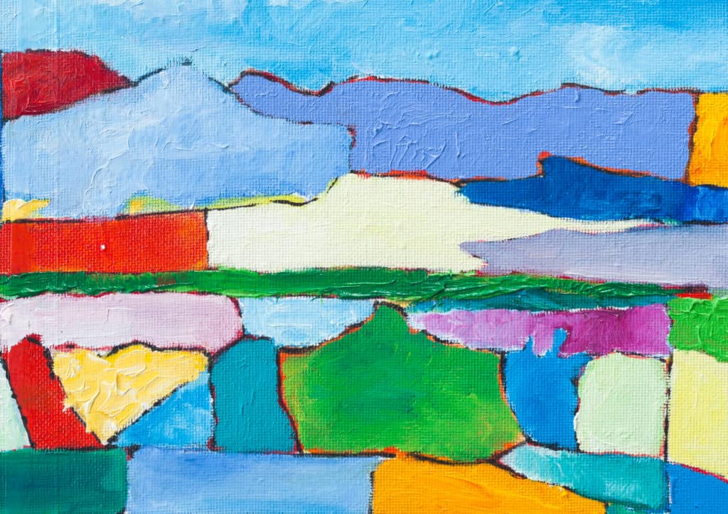 Acryl Gemälde abstrakte bunte Landschaft handgemalt vom Künstler