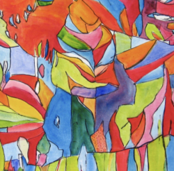 Ausschnitt Acryl Gemälde abstrakte farbige Landschaft 110 x 150 cm