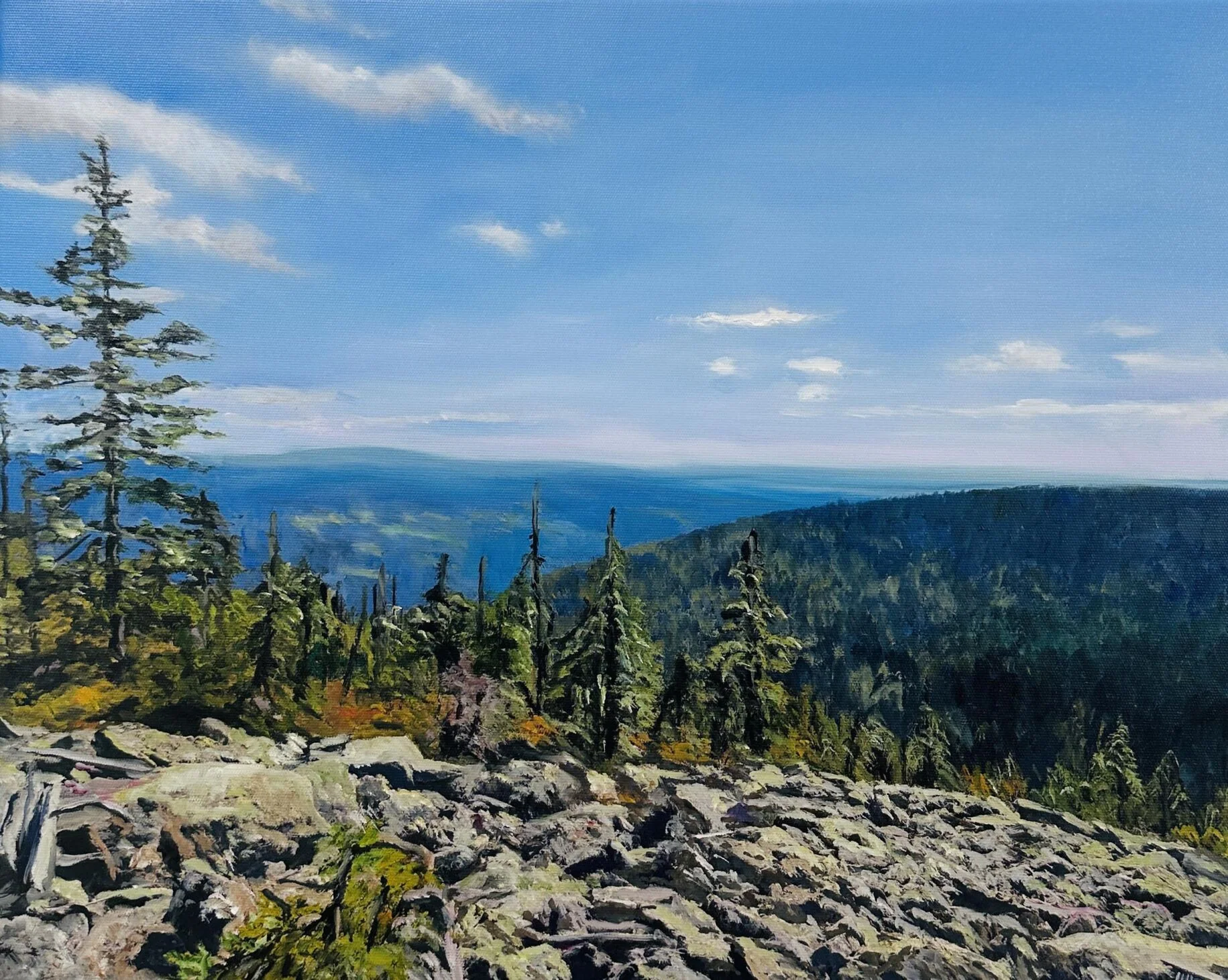 Landschaftsmalerei auf dem Berg mit Wald