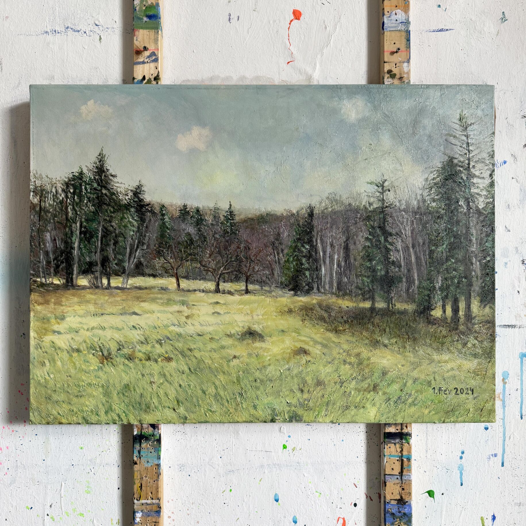 acrylbilder malen lassen landschaft mit wald und wiese